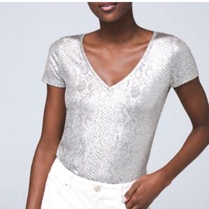 White House Black Market Silver Snakeskin Top NWT